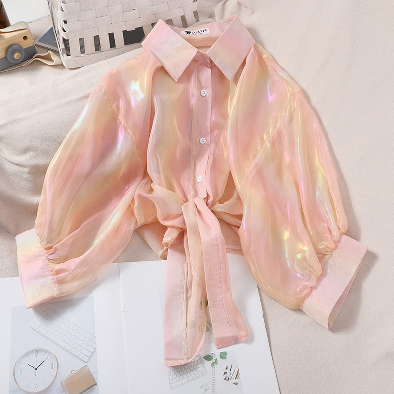 Camisa cintura amarrada, poliester