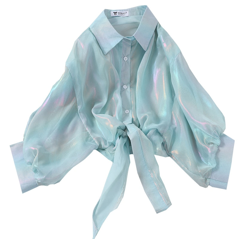 Camisa cintura amarrada, poliester