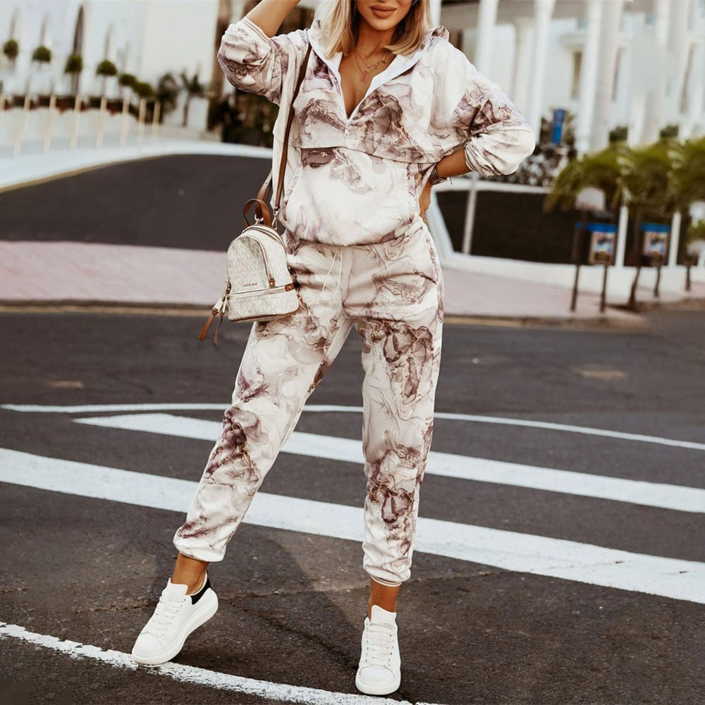 Conjunto estampado e xadrez com zíper frontal, em cotton