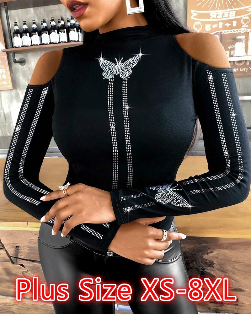 Blusa ombro de fora com detalhes de borboleta, em poliester com algodão! Temos Plus size, confira!