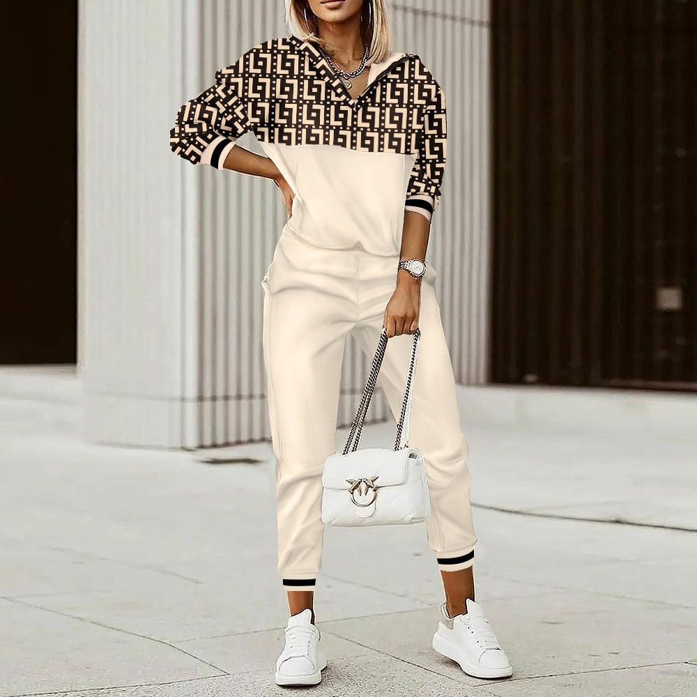 Conjunto estampado e xadrez com zíper frontal, em cotton