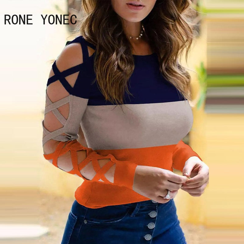 Blusa listrada, manga longa, vazada!