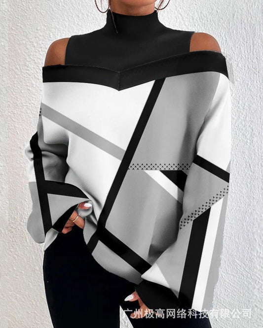 Blusa casual com estampas geométricas, em poliester!