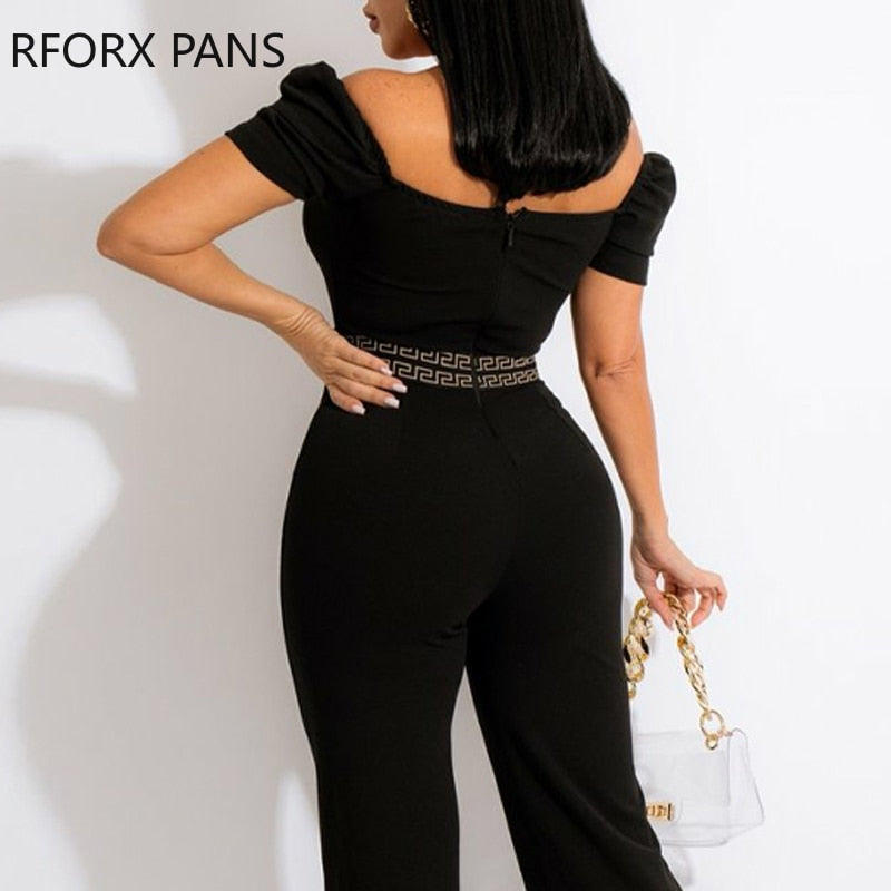 Elegantíssimo macacão com estampa geométrica e mangas bufantes!!! Divino!!!